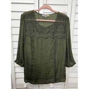 Anthropologie Fig & Flower Crochet Lace 3/4 Sleeve Tunic Top Women's Size 1X